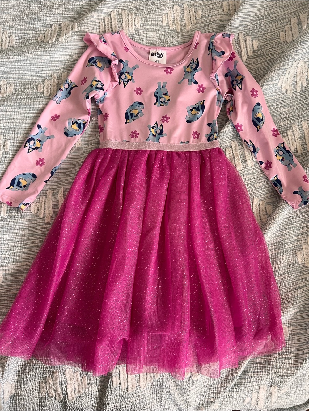Bluey Pink Dress with Blue Cartoon Dog Print